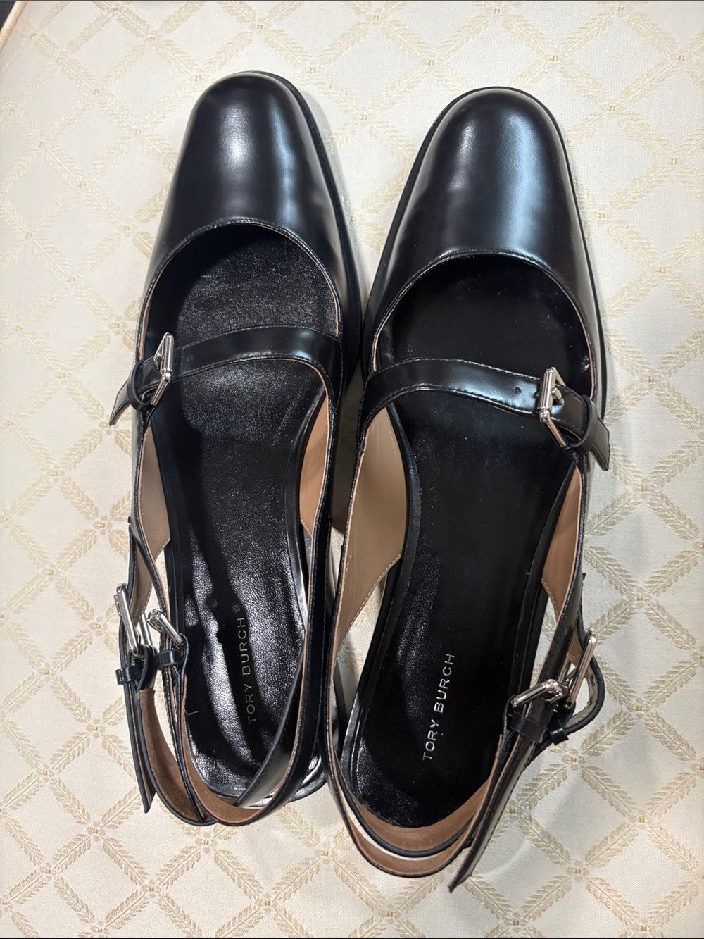 Tory Burch Black Leather Mary Jane Slingback Flats - Picture 2 of 4